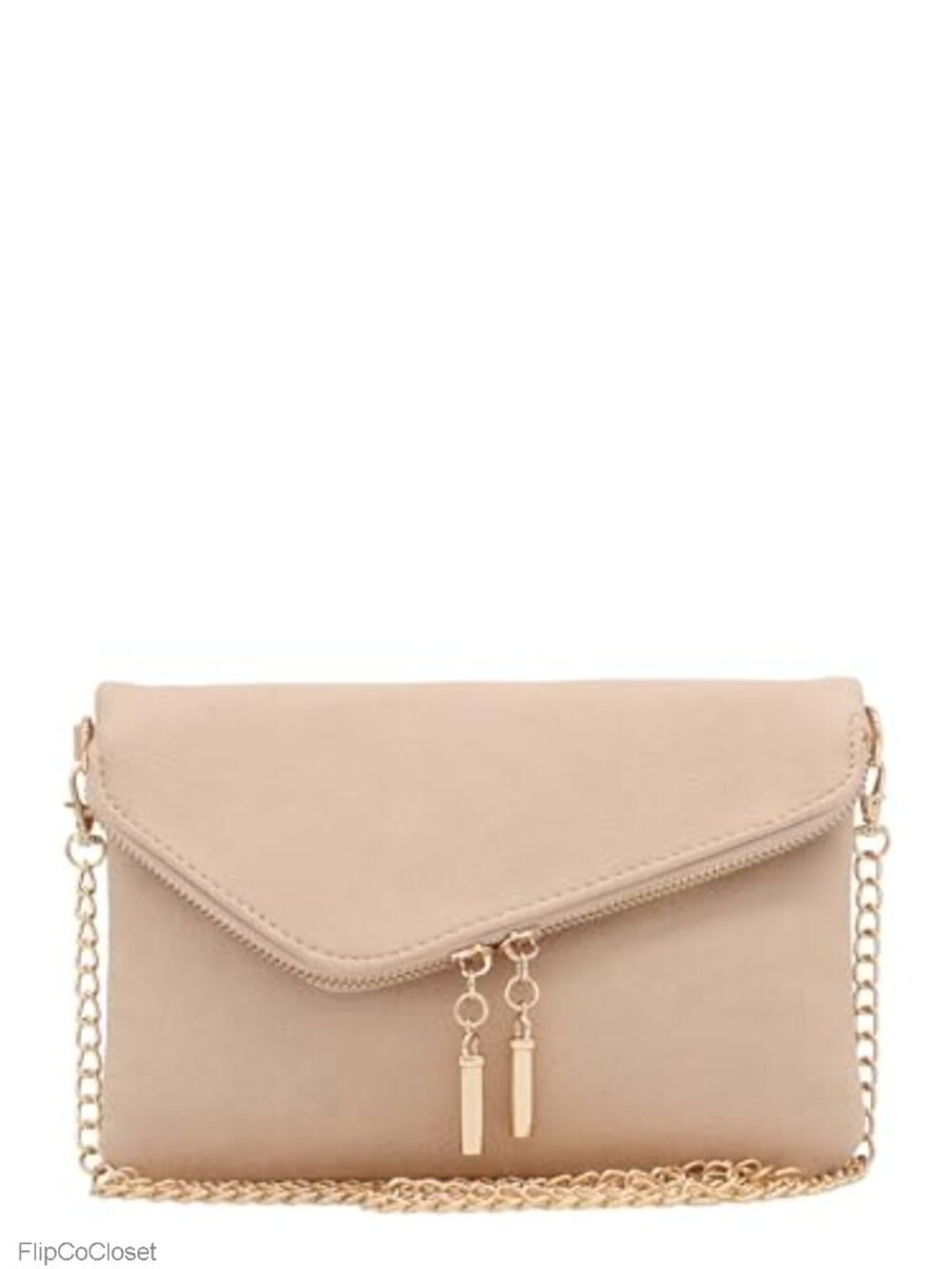 Faux Leather Envelope Wristlet Clutch Crossbody Bag with Chain Strap